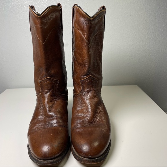 Dan Post Roper Leather Cowboy Western Boots Brown Pull On Style Mens 9M - Picture 7 of 15